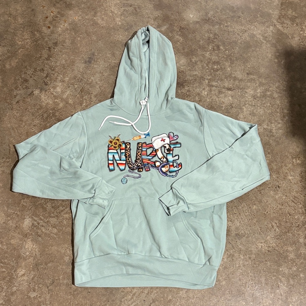 Mint Green Graphic Hoodie with Colorful NURSE